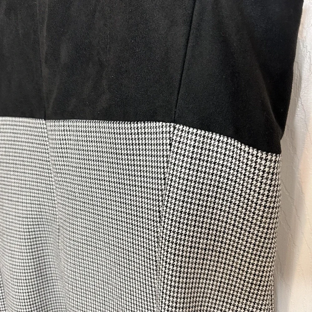 LAUREN RALPH LAUREN Black Suede Bodice Houndstooth Print Sleeveless Dress‎ Sz 16
